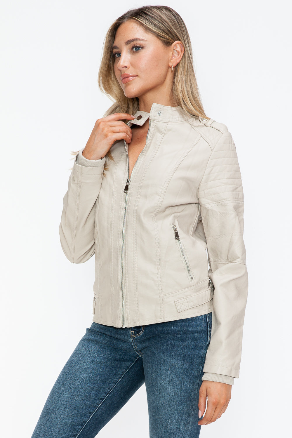 Salvia Ettore PU Leather Biker Jacket with Side Zip Pockets