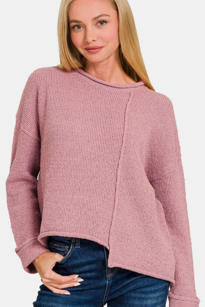 Zenana Pullover mit asymmetrischem Saum und überschnittenen Schultern