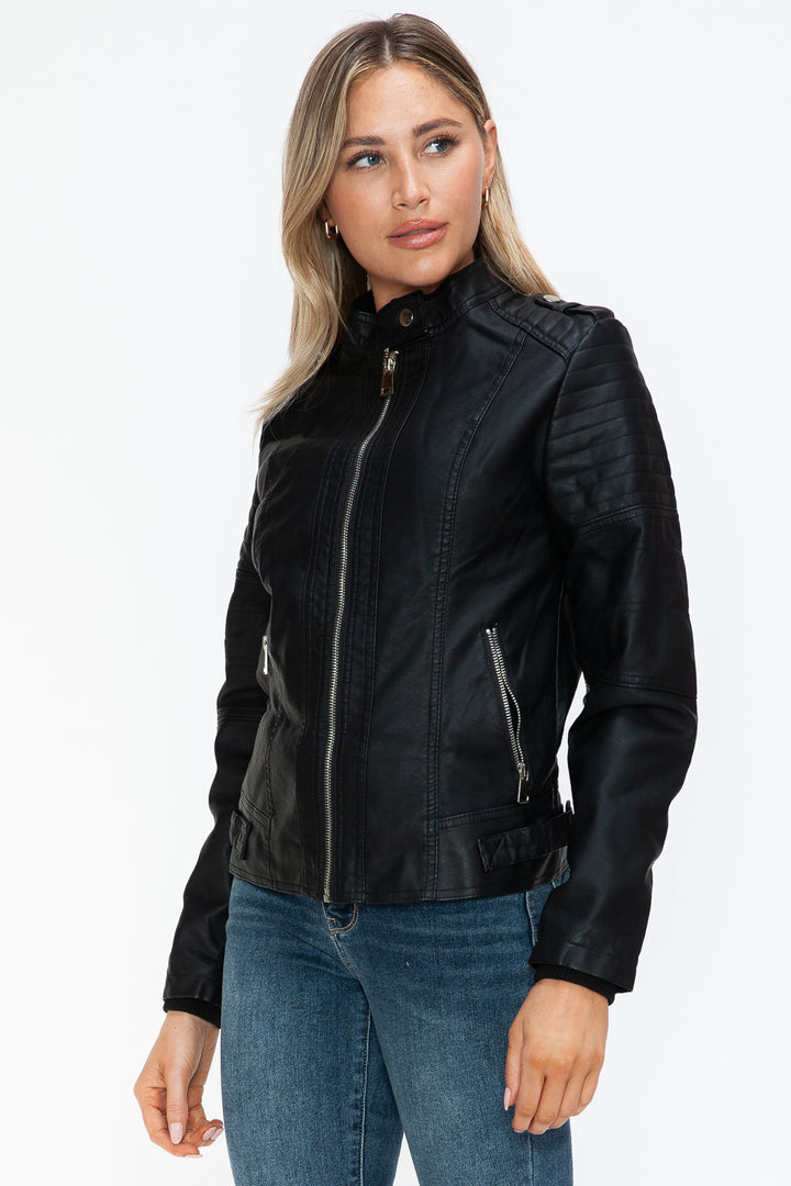 Salvia Ettore PU Leather Biker Jacket with Side Zip Pockets