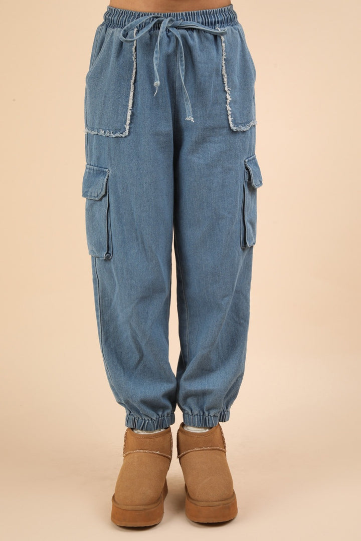 VERY J – Verwaschene Jogger-Cargo-Jeans mit Kordelzug