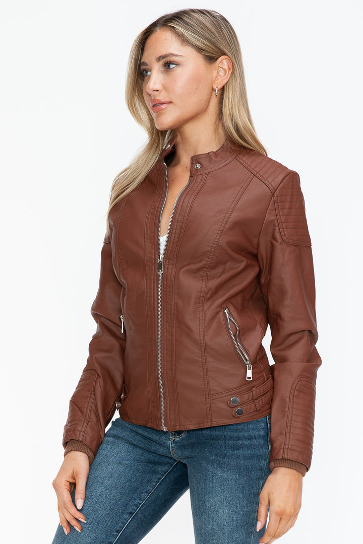 Salvia Ettore Faux Leather Biker Jacket with Side Zip Pockets