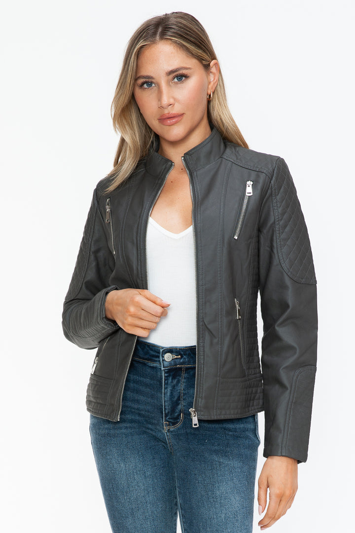 Salvia Ettore Faux Leather Zip Up Mock Neck Jacket