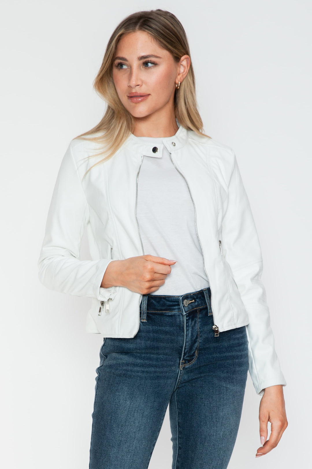 Salvia Ettore PU Leather Zip Up Jacket with Pockets