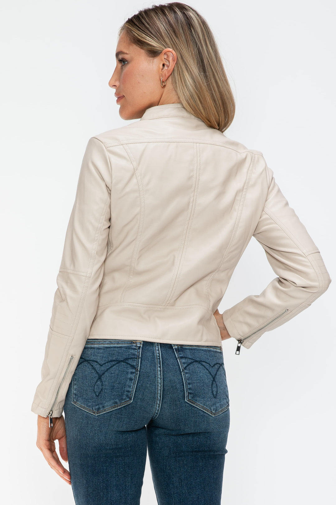 Salvia Ettore PU Leather Zip Up Jacket with Pockets