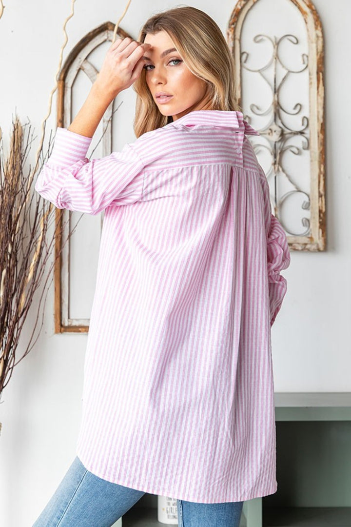 First Love – Gestreiftes Button-Down-Hemd in voller Größe mit hohem Saum