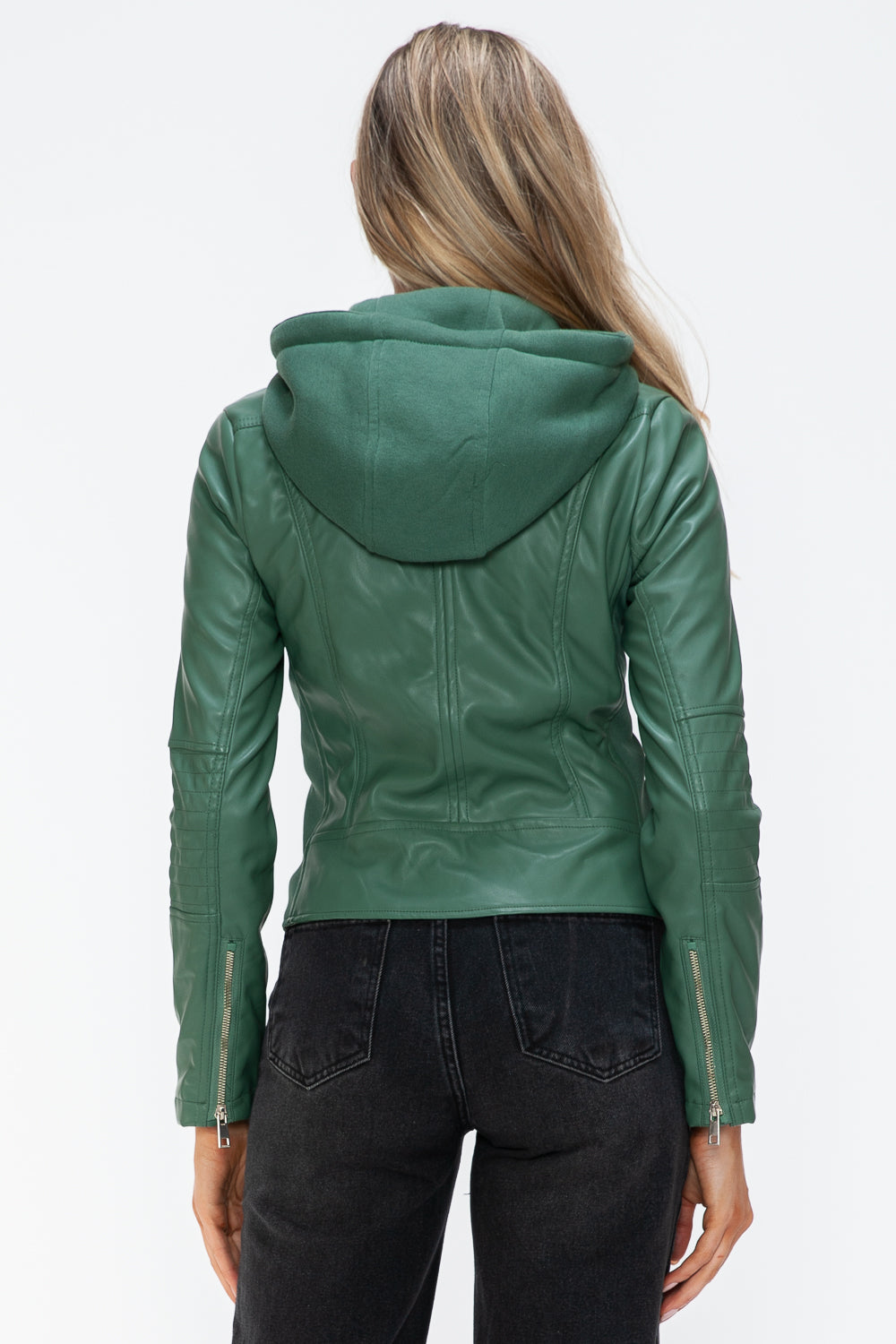 Salvia Ettore Faux Leather Zip Up Drawstring Hooded Jacket