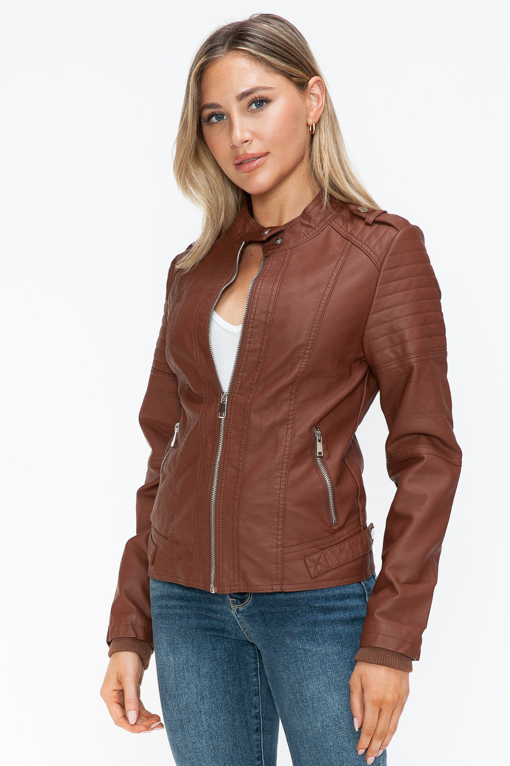 Salvia Ettore PU Leather Biker Jacket with Side Zip Pockets