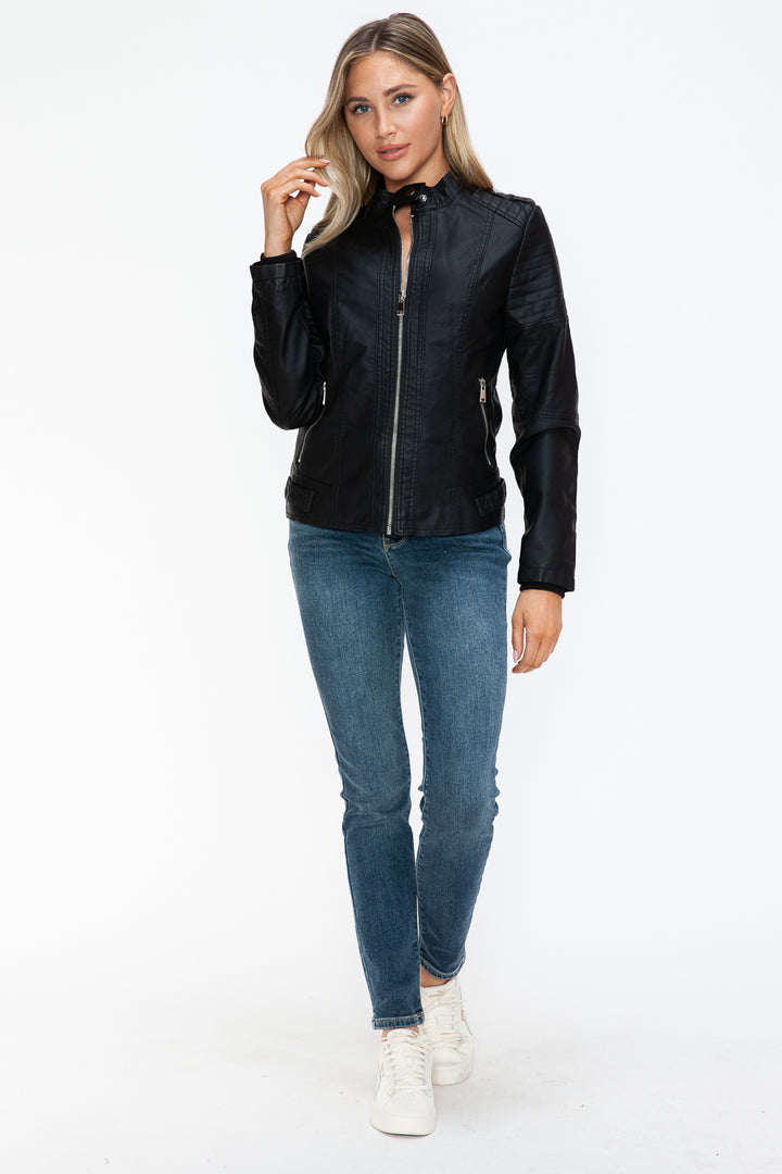 Salvia Ettore PU Leather Biker Jacket with Side Zip Pockets