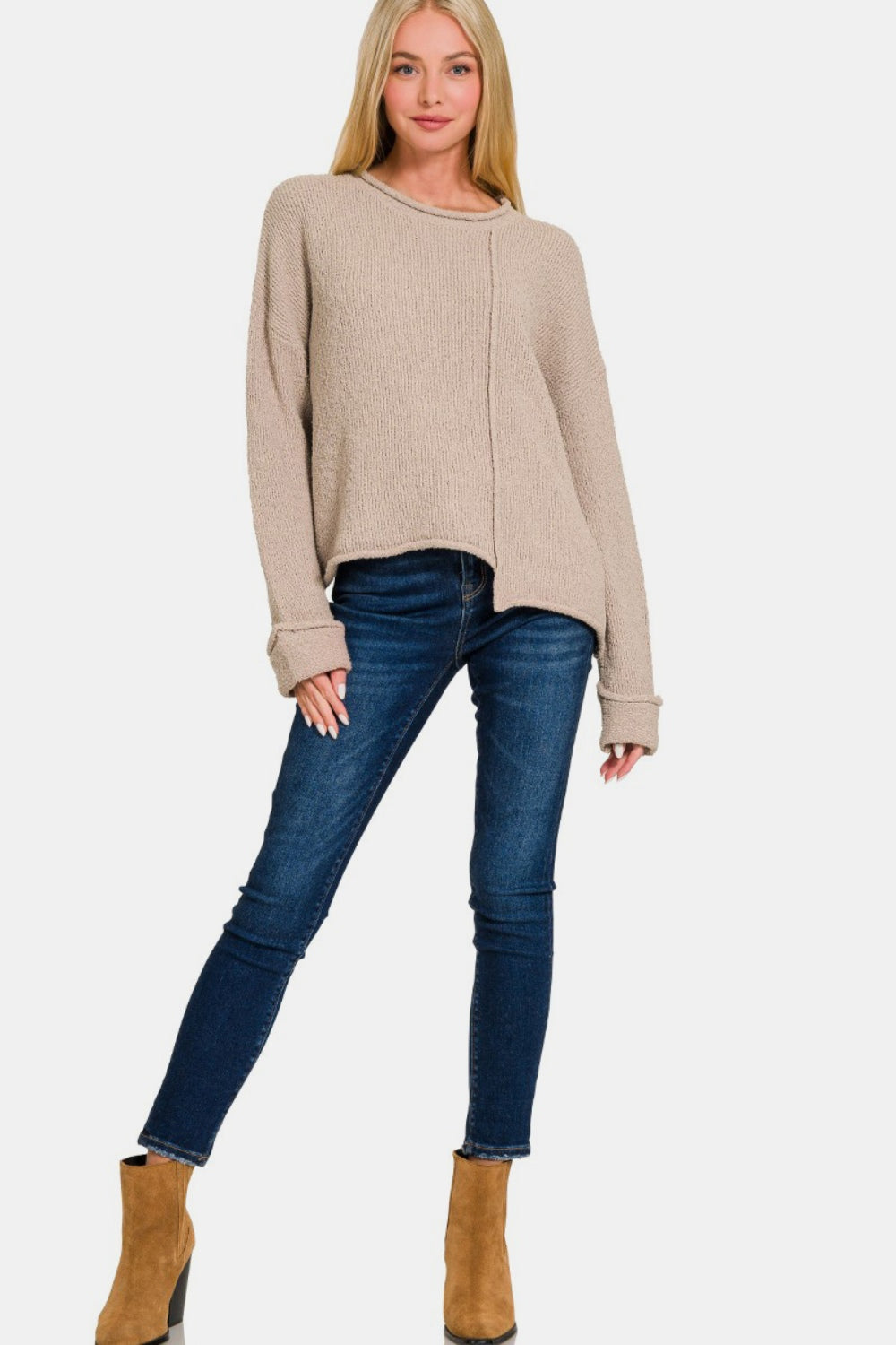 Zenana Pullover mit asymmetrischem Saum und überschnittenen Schultern