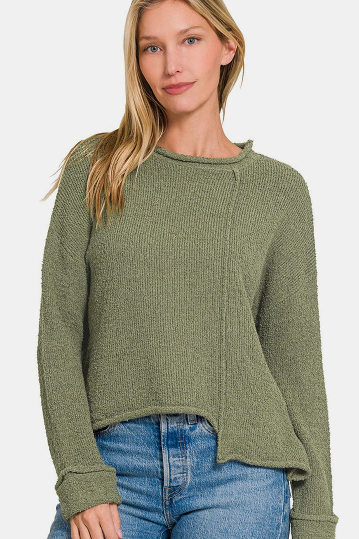 Zenana Pullover mit asymmetrischem Saum und überschnittenen Schultern