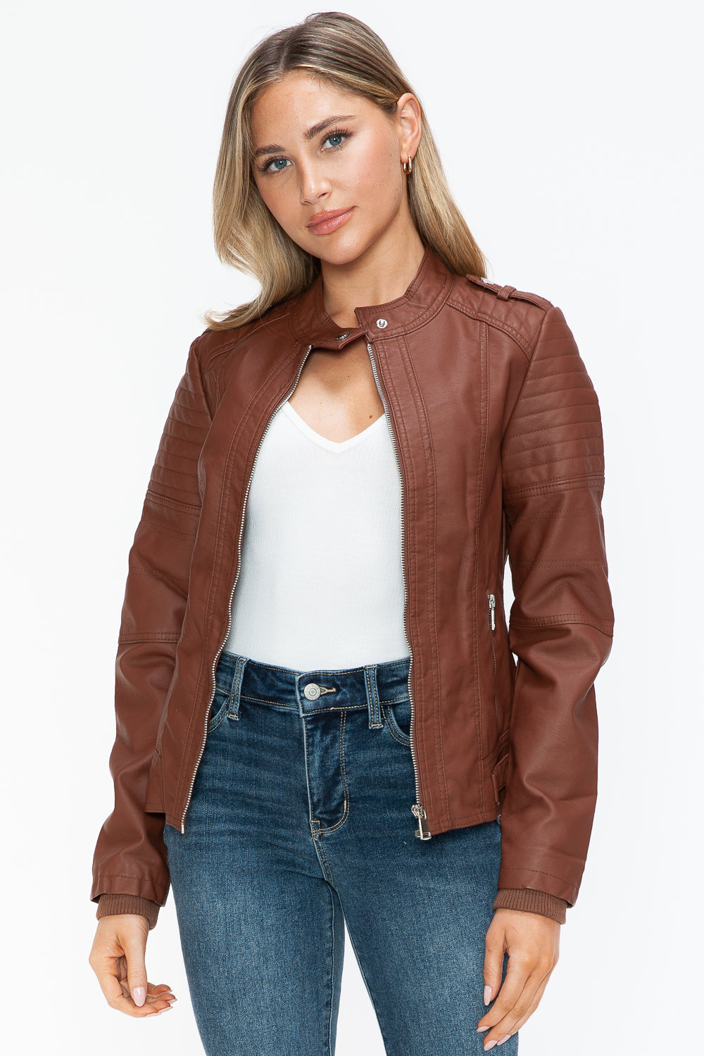 Salvia Ettore PU Leather Biker Jacket with Side Zip Pockets