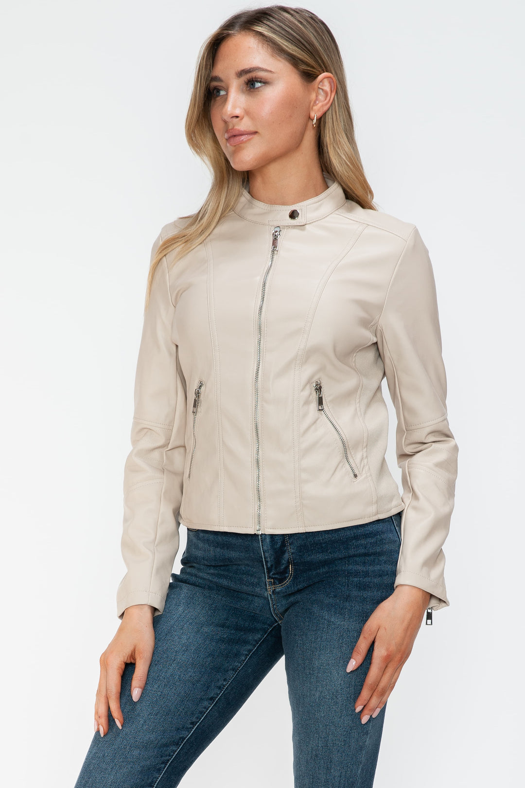 Salvia Ettore PU Leather Zip Up Jacket with Pockets