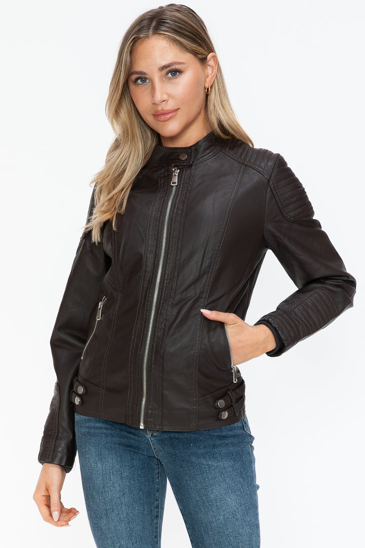 Salvia Ettore Faux Leather Biker Jacket with Side Zip Pockets