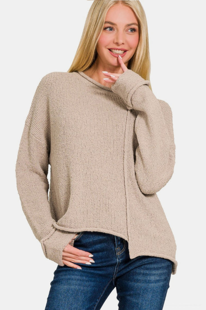 Zenana Pullover mit asymmetrischem Saum und überschnittenen Schultern