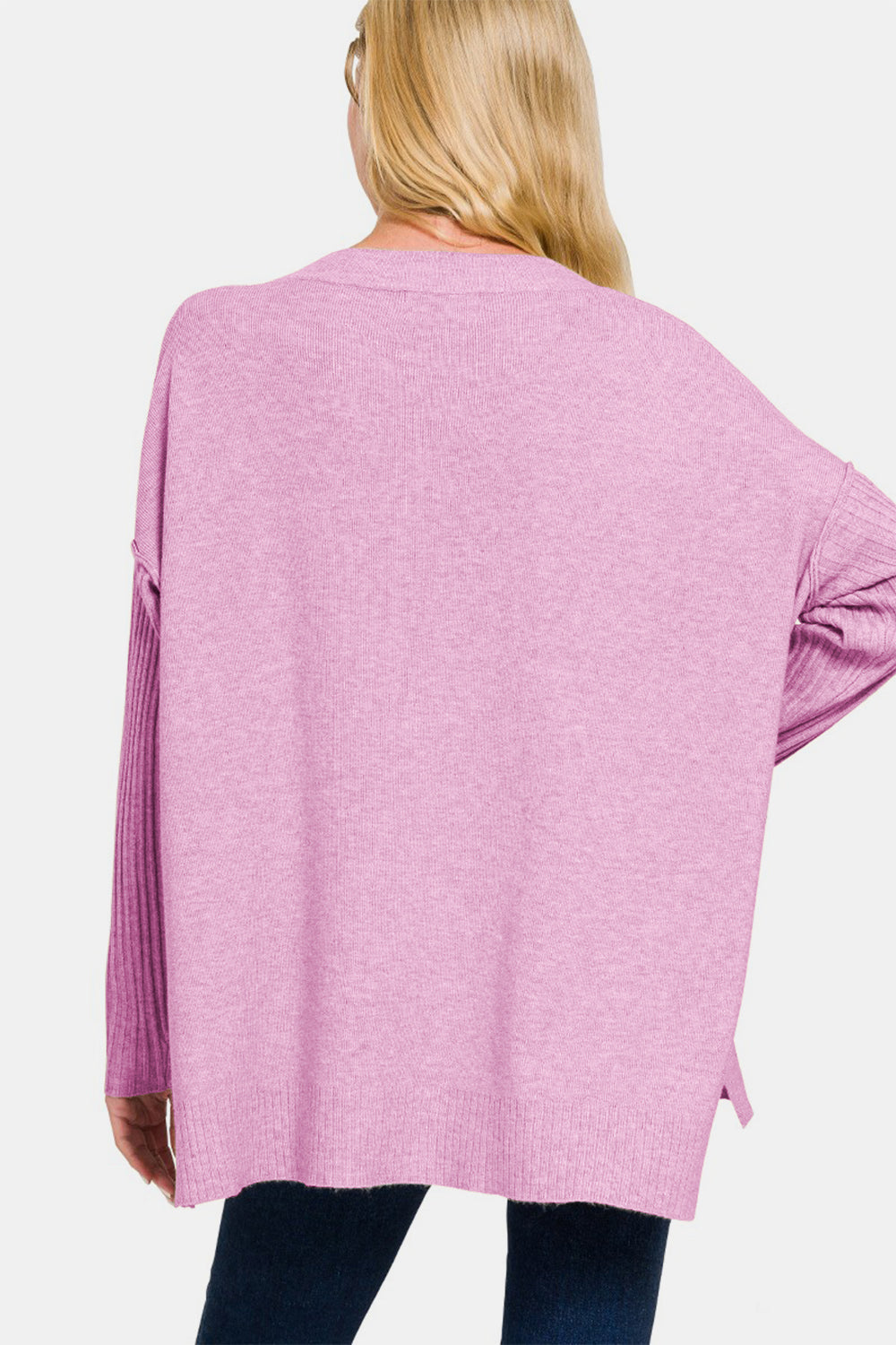 Zenana Pullover mit V-Ausschnitt und seitlichem Schlitz