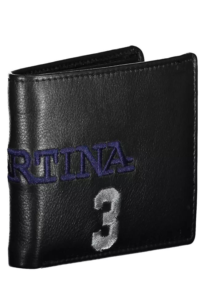 La Martina Elegant Two-Compartment Black Leather Wallet