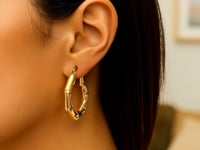 14k Yellow Gold Medium Bamboo Hoop Earrings