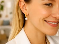 14k Yellow Gold Small Hoop Earrings with Pearls