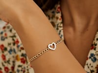 14k Yellow Gold 7 inch Curb Chain Bracelet with Heart (3.40 mm)