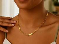 14k Yellow Gold Alternating Paperclip Chain Link and Gold Bar Necklace