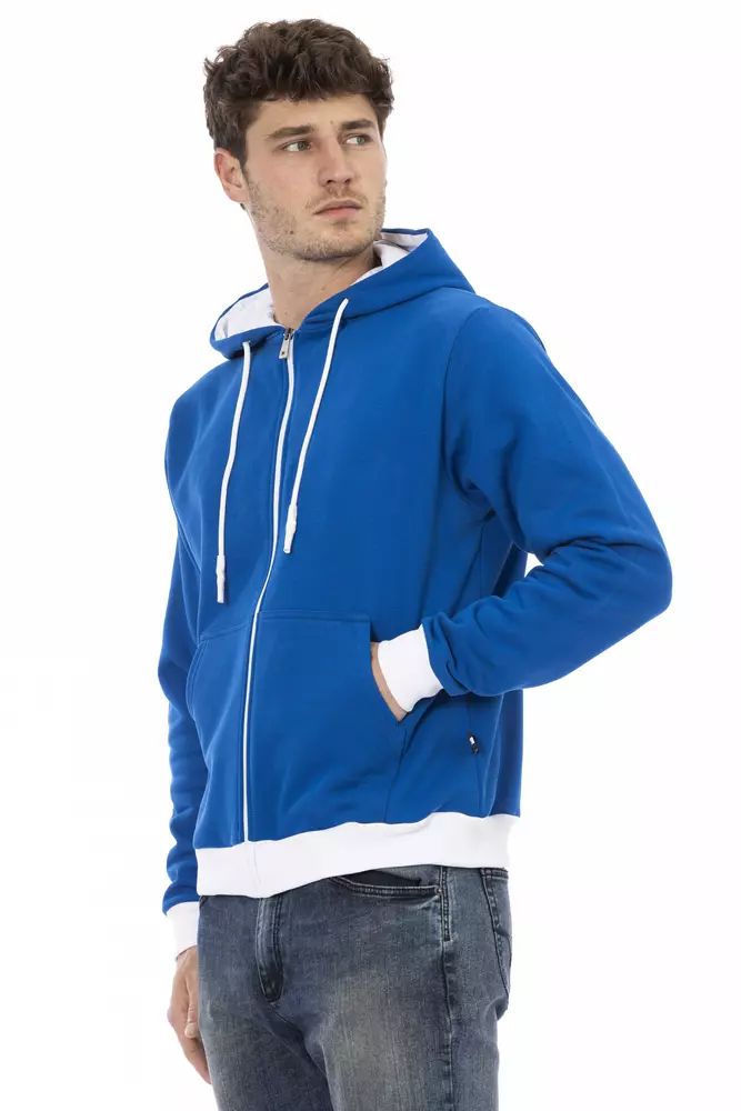 Baldinini Trend Elegant Blue Wool Hoodie with Zip Closure