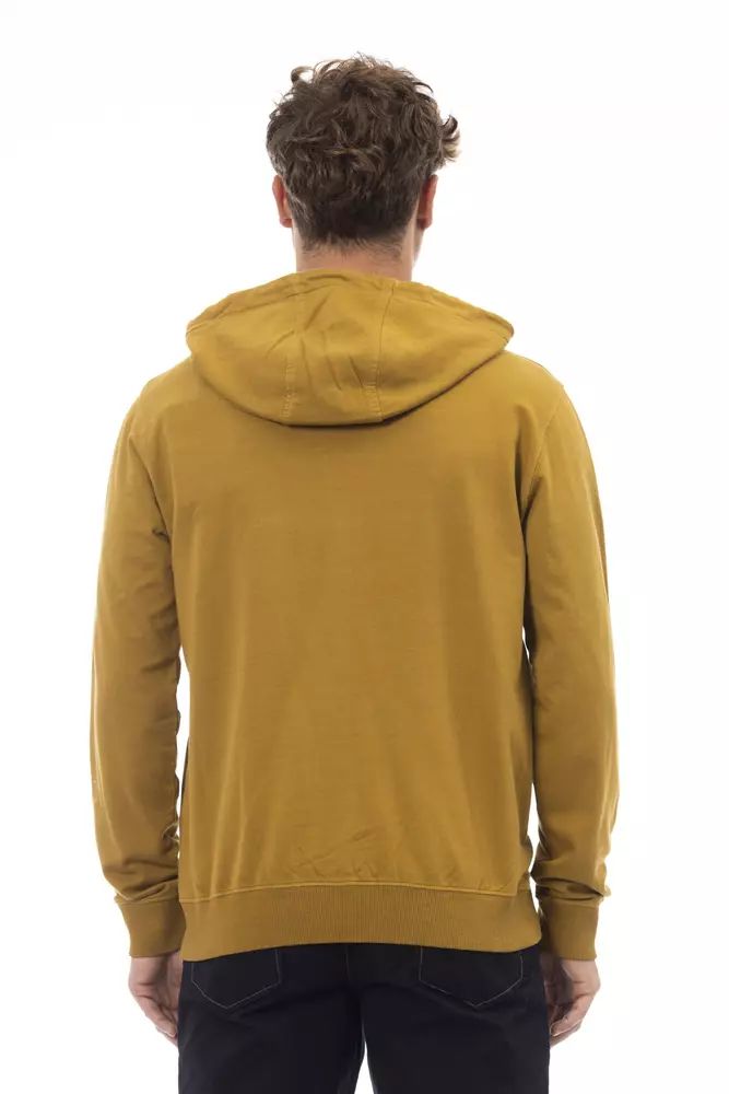 Alpha Studio Cotton Hooded Zip Sweatshirt in Brown