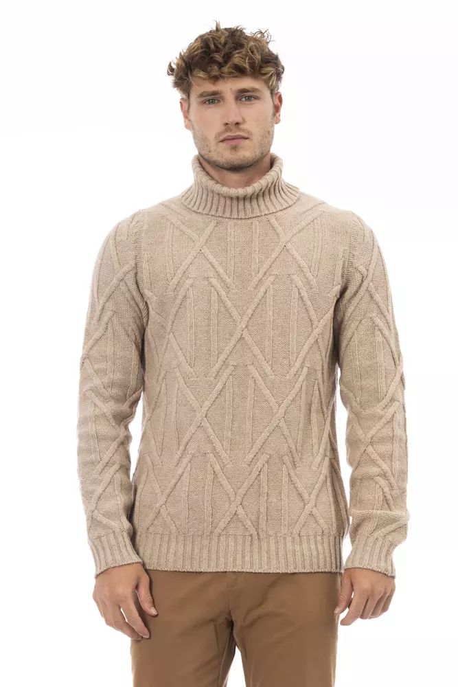 Alpha Studio Elegant Beige Turtleneck Sweater for Men