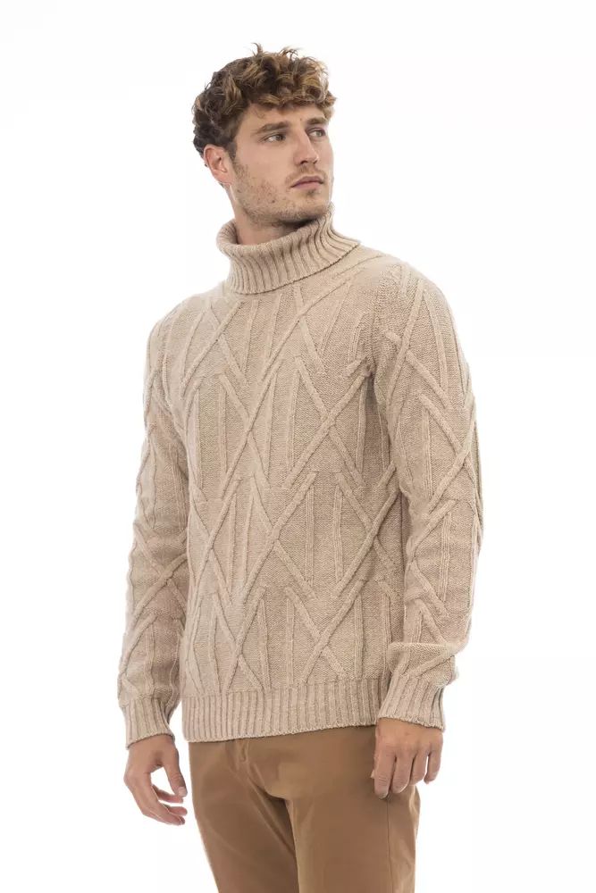 Alpha Studio Elegant Beige Turtleneck Sweater for Men