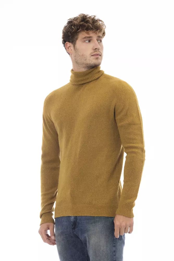 Alpha Studio Elegant Turtleneck Ribbed Sweater in Brown