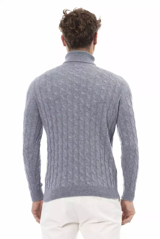 Alpha Studio Elegant Light Blue Turtleneck Sweater