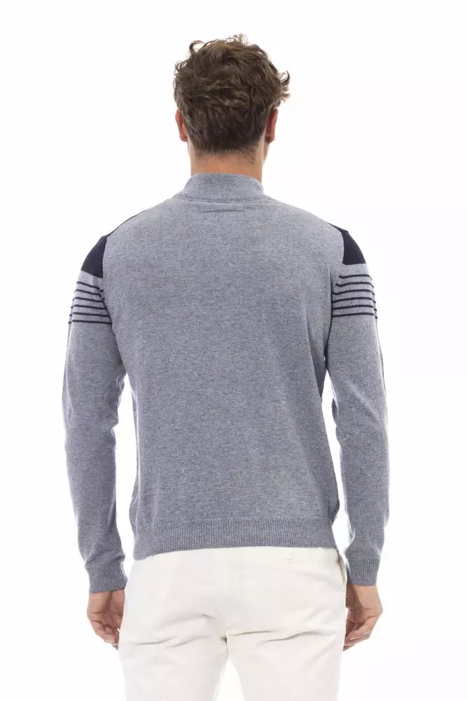 Alpha Studio Elegant Light Blue Mock Neck Sweater for Men