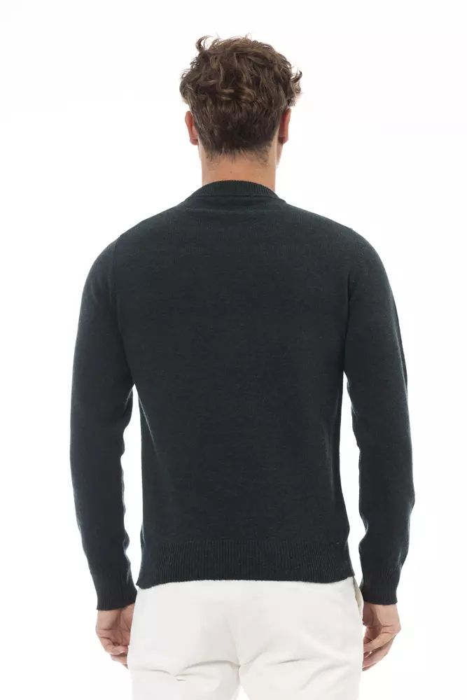 Alpha Studio Elegant Green Crewneck Wool Sweater