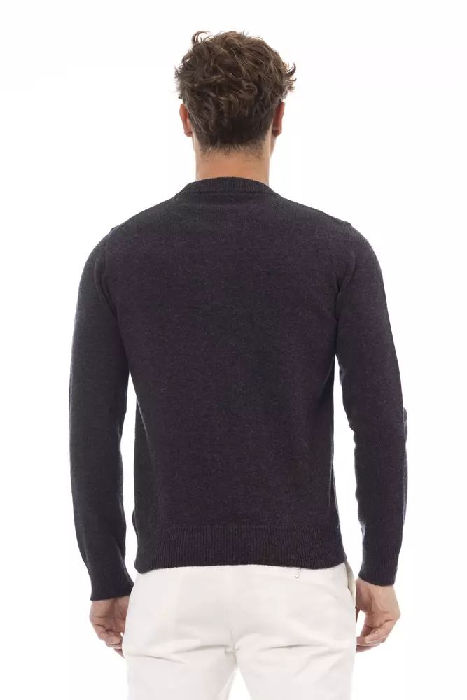 Alpha Studio Elegant Crewneck Wool Sweater in Timeless Black
