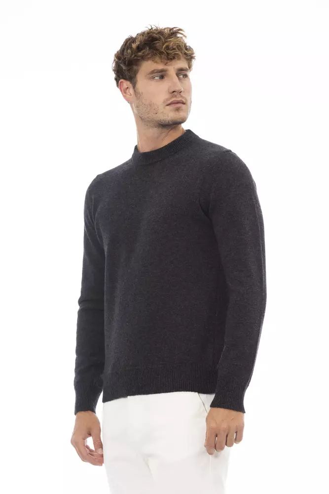 Alpha Studio Elegant Crewneck Wool Sweater in Timeless Black