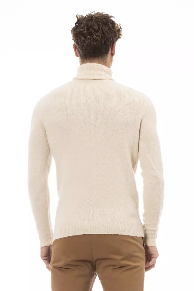 Alpha Studio Beige Turtleneck Sweater with Fine Rib Detail