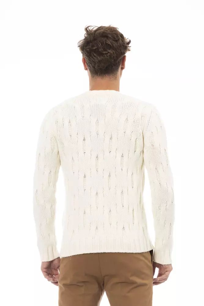 Alpha Studio Elegant Beige Crewneck Wool-Cashmere Sweater