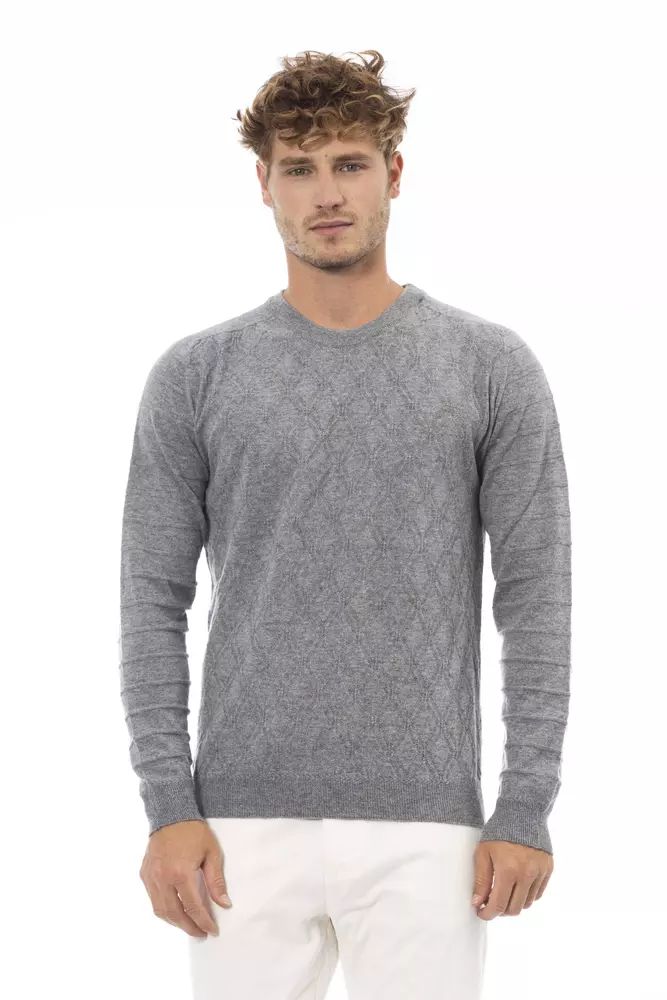 Alpha Studio Elegant Gray Crewneck Sweater in Luxe Blend
