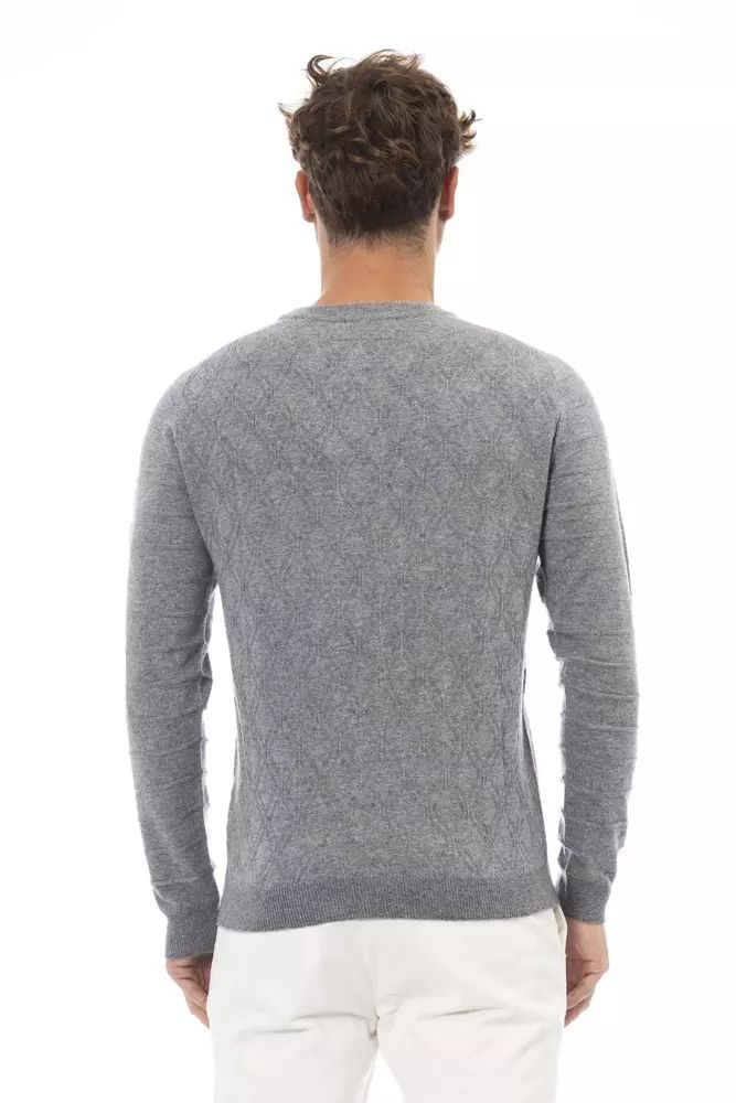 Alpha Studio Elegant Gray Crewneck Sweater in Luxe Blend