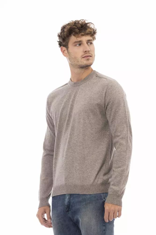 Alpha Studio Beige Crewneck Sweater in Luxe Wool-Cashmere Blend