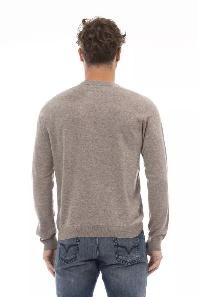 Alpha Studio Beige Crewneck Sweater in Luxe Wool-Cashmere Blend
