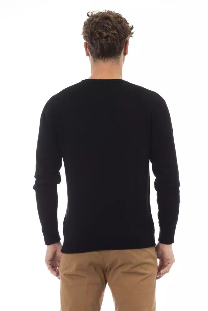 Alpha Studio Elegant Crewneck Pocket Sweater in Black