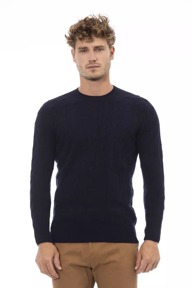 Alpha Studio Elegant Blue Crewneck Sweater