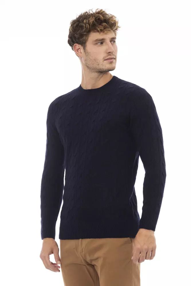 Alpha Studio Elegant Blue Crewneck Sweater