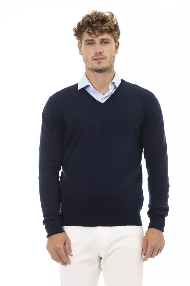 Alpha Studio Elegant V-Neck Sweater in Sumptuous Blue