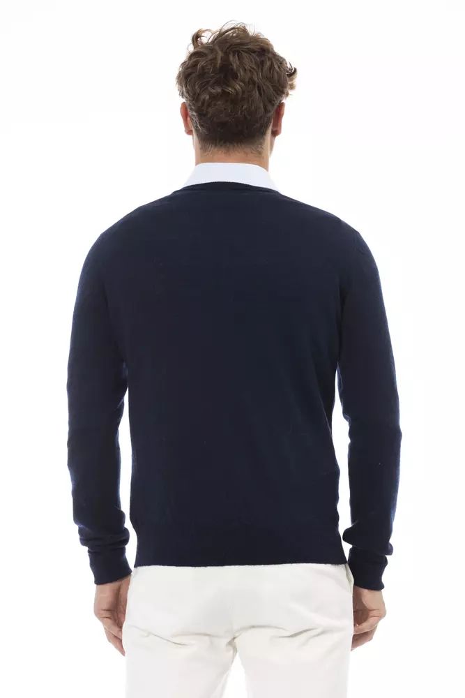 Alpha Studio Elegant V-Neck Sweater in Sumptuous Blue