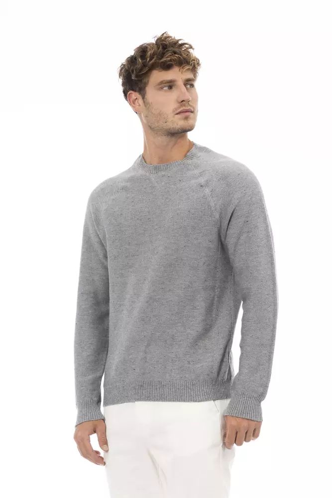 Alpha Studio Chic Gray Cotton-Cashmere Crewneck Sweater
