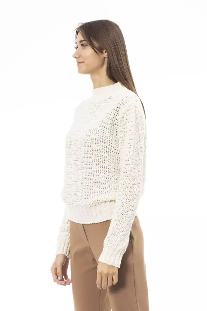 Alpha Studio Elegant Mock Neck Ivory Sweater