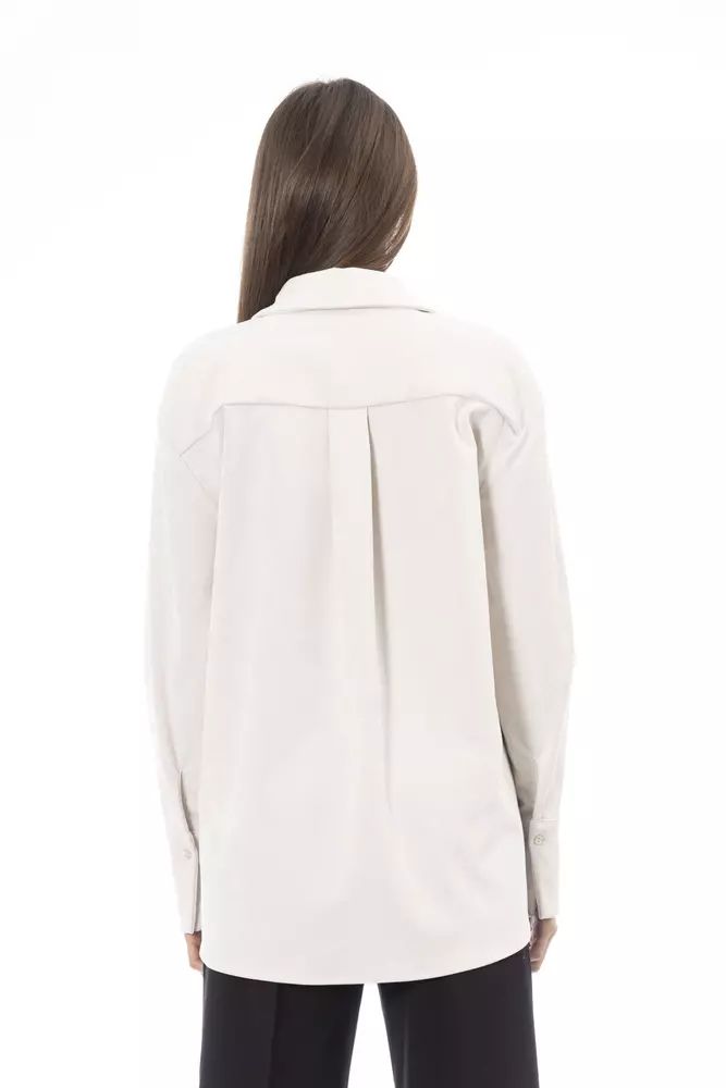 Alpha Studio Elegant White Button-Up with Front Pocket