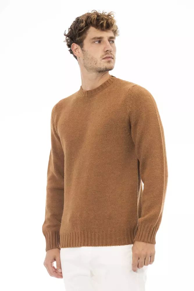 Alpha Studio Beige Alpaca Blend Crewneck Sweater for Men