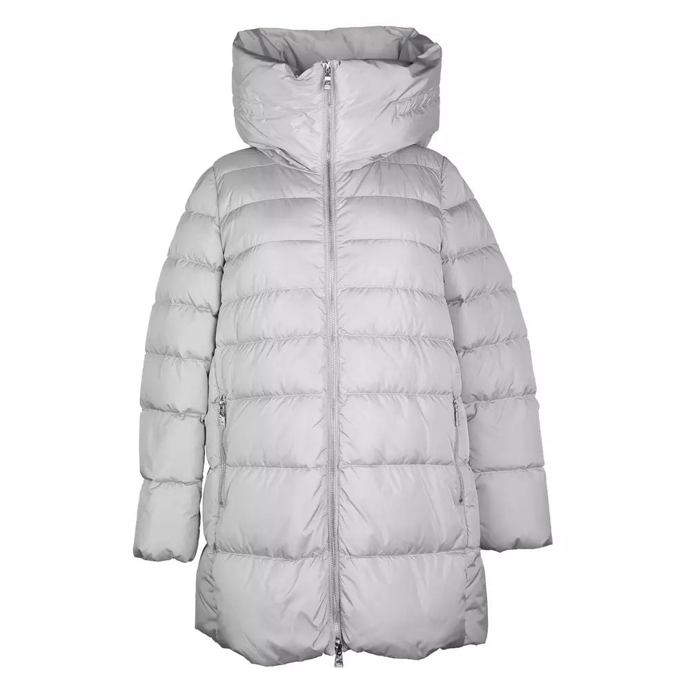 Add Chic Gray High-Collar Down Jacket for Ladies